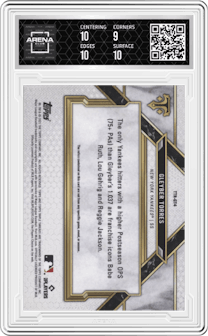 Gleyber Torres from the 2021 Topps Triple Threads set featuring a Ruby parallel and given an overall grade of 9.5.
