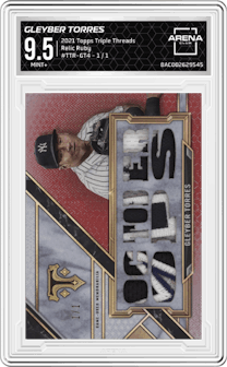 Gleyber Torres from the 2021 Topps Triple Threads set featuring a Ruby parallel and given an overall grade of 9.5.