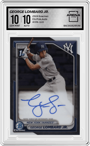 George Lombard Jr. from the 2024 Bowman set graded by Arena Club and given an overall grade of 10.