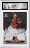 Jackson Holliday from the 2023 Bowman  set graded by Arena Club and given an overall grade of 10.