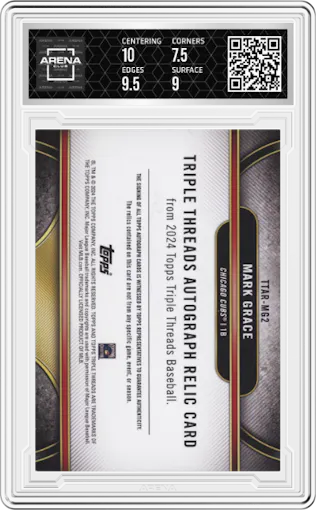 Mark Grace from the 2024 Topps Triple Threads set featuring a Amethyst parallel graded by Arena Club and given an overall grade of 8.