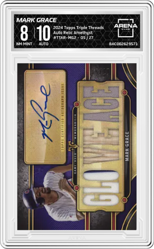 Mark Grace from the 2024 Topps Triple Threads set featuring a Amethyst parallel graded by Arena Club and given an overall grade of 8.