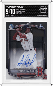 Franklin Arias from the 2025 Bowman set and given an overall grade of 9.