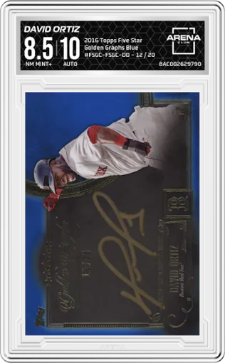 David Ortiz from the 2016 Topps Five Star set featuring a Blue parallel graded by Arena Club and given an overall grade of 8.5.