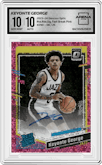 Keyonte George from the 2023-24 Donruss Optic set featuring a Fast Break Pink parallel graded by Arena Club and given an overall grade of 10.