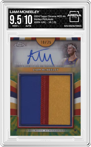 Liam McNeeley from the 2024 Topps Chrome McDonald's All-American set graded by Arena Club and given an overall grade of 9.5.