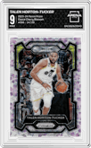 Talen Horton-Tucker from the 2023-24 Panini Prizm set featuring a Choice Cherry Blossom parallel graded by Arena Club and given an overall grade of 9.