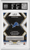 Jameson Williams  from the 2022 Panini Select set featuring a Neon Orange Pulsar parallel graded by Arena Club and given an overall grade of 9.5.