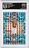 Jayden Daniels from the 2024 Panini Mosaic set featuring a Reactive Blue parallel graded by Arena Club and given an overall grade of 9.5.