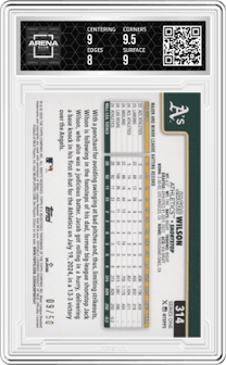 Jacob Wilson from the 2025 Topps set featuring a Gold Rainbow parallel graded by Arena Club and given an overall grade of 8.5.