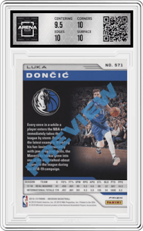 Luka Doncic from the 2018-19 Panini Chronicles set graded by Arena Club and given an overall grade of 10.