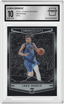 Luka Doncic from the 2018-19 Panini Chronicles set graded by Arena Club and given an overall grade of 10.