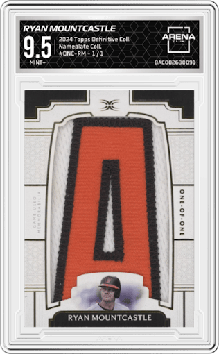 Ryan Mountcastle from the 2024 Topps Definitive Collection set graded by Arena Club and given an overall grade of 9.5.