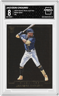 Jackson Chourio from the 2024 Panini Three and Two set graded by Arena Club and given an overall grade of 8.