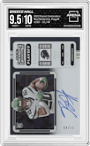Breece Hall from the 2022 Panini Contenders set featuring a Playoff parallel graded by Arena Club and given an overall grade of 9.5.
