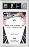 Bo Nix from the 2024 Topps Chrome set featuring a Gold Refractor parallel graded by Arena Club and given an overall grade of 8.5.