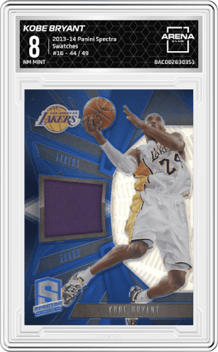 Kobe Bryant from the 2013-14 Panini Spectra set graded by Arena Club and given an overall grade of 8.