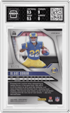 Blake Corum from the 2024 Panini Prizm set featuring a Navy Camo parallel graded by Arena Club and given an overall grade of 8.5.