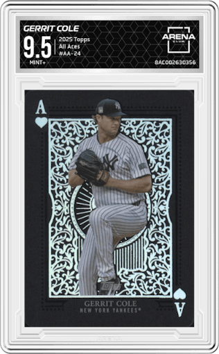 Gerrit Cole from the 2025 Topps set graded by Arena Club and given an overall grade of 9.5.
