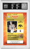 Caitlin Clark from the 2024 Panini Caitlin Clark Collection set featuring a Gold parallel graded by Arena Club and given an overall grade of 9.
