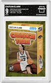 Caitlin Clark from the 2024 Panini Caitlin Clark Collection set featuring a Gold parallel graded by Arena Club and given an overall grade of 9.