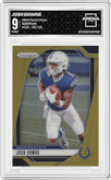 Josh Downs from the 2024 Panini Prizm set featuring a Gold Prizm parallel graded by Arena Club and given an overall grade of 9.