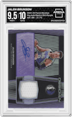 Jalen Brunson from the 2019-20 Panini Obsidian set featuring a Electric Etch Purple parallel graded by Arena Club and given an overall grade of 9.5.