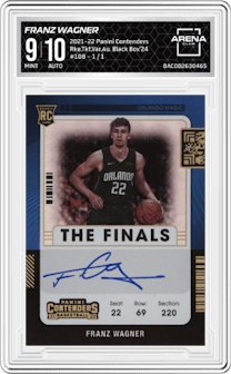 Franz Wagner from the 2021-22 Panini Contenders  set featuring a Black Box 2024 parallel graded by Arena Club and given an overall grade of 9.