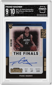 Franz Wagner from the 2021-22 Panini Contenders set featuring a Black Box 2024 parallel graded by Arena Club and given an overall grade of 9.