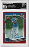 Hendon Hooker from the 2023 Donruss Optic set featuring a Red Stars parallel graded by Arena Club and given an overall grade of 8.5.