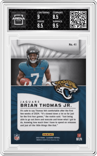 Brian Thomas Jr. from the 2024 Panini Illusions set graded by Arena Club and given an overall grade of 9.