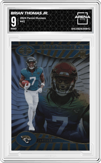 Brian Thomas Jr. from the 2024 Panini Illusions set graded by Arena Club and given an overall grade of 9.