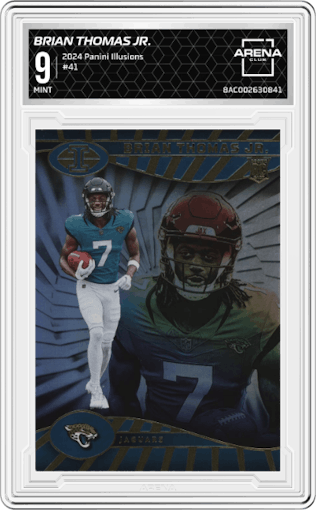 Brian Thomas Jr. from the 2024 Panini Illusions set graded by Arena Club and given an overall grade of 9.