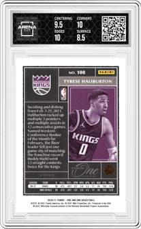 Tyrese Haliburton from the 2020-21 Panini One and One set graded by Arena Club and given an overall grade of 9.
