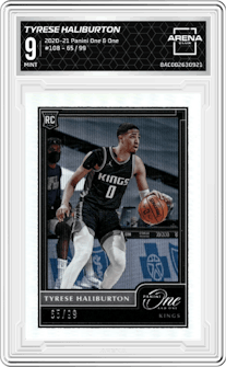 Tyrese Haliburton from the 2020-21 Panini One and One set graded by Arena Club and given an overall grade of 9.