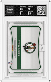Terry Rozier from the 2015-16 Panini National Treasures  set featuring a Super Prime parallel graded by Arena Club and given an overall grade of 8.