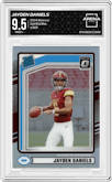 Jayden Daniels from the 2024 Donruss set graded by Arena Club and given an overall grade of 9.5.