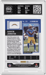 Quentin Johnston from the 2023 Panini Contenders Optic set graded by Arena Club and given an overall grade of 8.