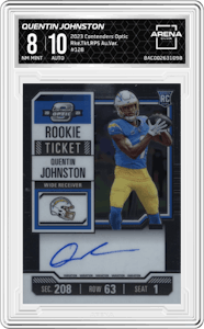 Quentin Johnston from the 2023 Panini Contenders Optic set graded by Arena Club and given an overall grade of 8.
