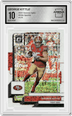  George Kittle  from the 2022 Panini Donruss Optic set featuring a White Sparkle parallel graded by Arena Club and given an overall grade of 10.