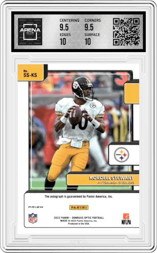 Kordell Stewart from the 2022 Panini Donruss Optic set graded by Arena Club and given an overall grade of 10.