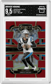 Bryce Young from the 2023 Panini Select set featuring a Red Prizm parallel graded by Arena Club and given an overall grade of 9.5.