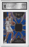 Victor Wembanyama from the 2023-24 Panini Select  set featuring a Blue Prizm parallel graded by Arena Club and given an overall grade of 10.