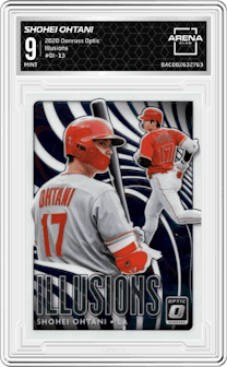 Shohei Ohtani from the 2020 Panini Donruss Optic set graded by Arena Club and given an overall grade of 9.