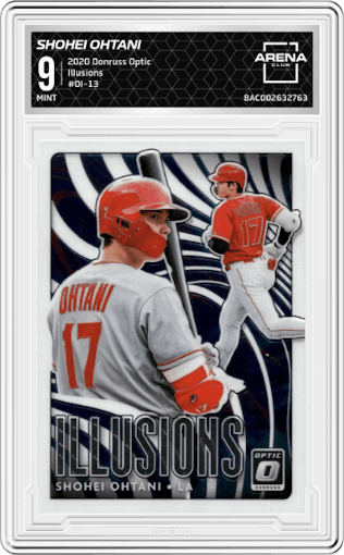 Shohei Ohtani from the 2020 Panini Donruss Optic set graded by Arena Club and given an overall grade of 9.