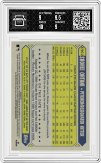 Shohei Ohtani from the 2022 Topps Chrome set graded by Arena Club and given an overall grade of 9.5.