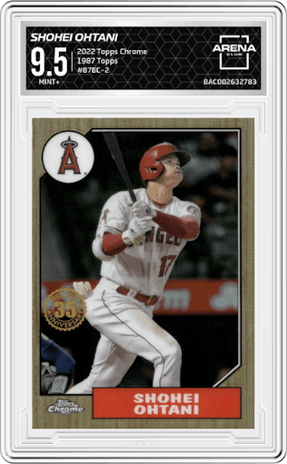 Shohei Ohtani from the 2022 Topps Chrome set graded by Arena Club and given an overall grade of 9.5.