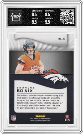 Bo Nix from the 2024 Panini Illusions set graded by Arena Club and given an overall grade of 9.
