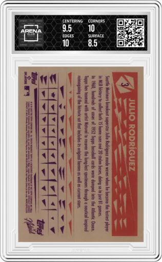 Julio Rodriguez from the 2022 Topps X Naturel 1952 Topps set graded by Arena Club and given an overall grade of 9.