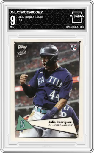 Julio Rodriguez from the 2022 Topps X Naturel 1952 Topps set graded by Arena Club and given an overall grade of 9.